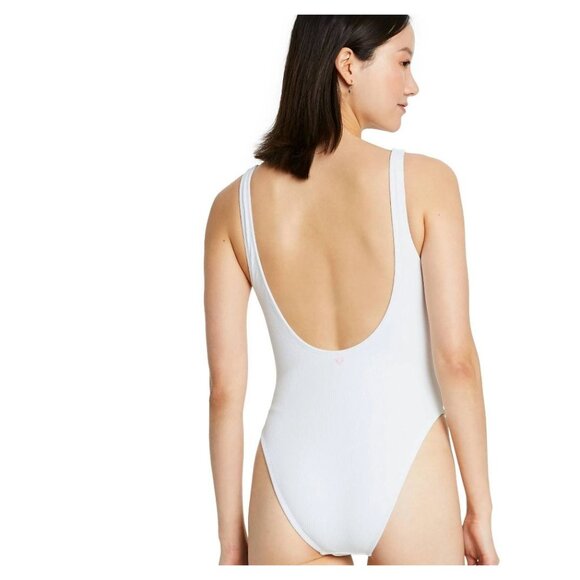 Stoney Clover Lane White Ribbed Henley One-Piece Swimsuit Size Small - Picture 6 of 8